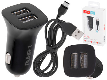 Nabíječka do auta L-BRNO Dual USB + Type-c černá