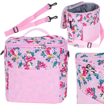 Termo taška na oběd na plážový piknik 11L růžová s květinami