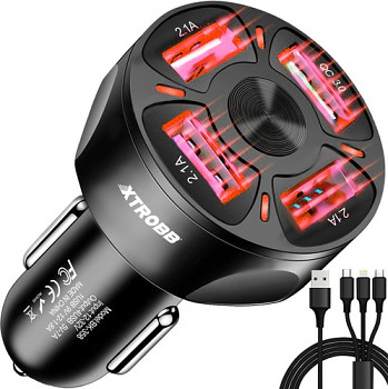 Nabíječka 10W do auta 4x USB + kabel Xtrobb 19907